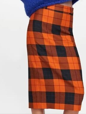 Zara Midi Pencil Skirt Check Plaid Womens S